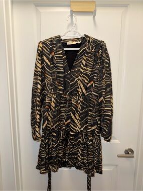 Marie Oliver Black Dress with Beige and Rust Abstract Print